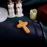 KOMI 4" Olive Wood Healing Comfort Hand Cross With Pouch - Wooden Holding Pocket Prayer Cross - Perfect Baptism or First Communion Gift Christian Gifts KOMI