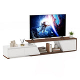 Verano Garden Extendable TV Stand with Led Lights, Wood TV Media Console with 2 Drawers & 1 Cabinet, Modern Entertainment Center Up to 90 Inch TV for Living Room Bedroom, 63" - 90.6" (White & Walnut) Verano Garden