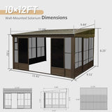 Domi 10x12FT Wall Mounted Sunroom, Against Wall Solarium with Galvanized Steel Sloping Roof, Detachable PVC Screen, Lockable Sliding Door, Lean-to Gazebo Sun Room for Patio Deck domi outdoor living