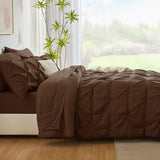 CozyLux Full Size Comforter Sets Brown, 7 Pieces Pintuck Bed in A Bag Brown Comforter Full Size, Pinch Pleat Bedding Sets with All Season Comforter, Sheets, Pillowcases & Shams
