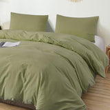 Colourful Snail 100-Percent Natural Washed Cotton Duvet Cover Set, Ultra Soft and Easy Care, Zipper Closure, Corner Ties, Simple Bedding Style, Queen/Full, Olive Green (Comforter Not Included) Colourful Snail