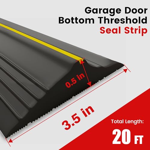 20Ft Universal Garage Door Bottom Threshold Seal Strip with 2 A-dhesives, Weatherproof Rubber DIY Weather Stripping Replacement, Black PETOX