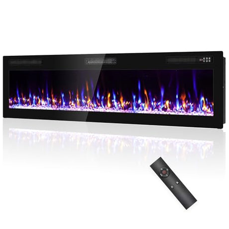 Eueiriup 2025Upgraded 72” Recessed and Wall Mounted Electric Fireplace, Ultra Thin Narrow Beleze Fire Places with Remote Control, Screen Control,Adjustable Flame Colors and Speed Eueiriup