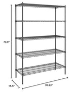 hiLISS Black 5-Tier Metal Adjustable Freestanding Garage Storage Wire Shelving Unit (36 in. W x 72 in. H x 14in. D) hiLISS