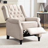 EBELLO Push Back Recliner Chair, Fabric Accent Chair Pushback Recliner with Rivet Decoration, Button-Tufted Back, Mid Century Wingback Armchair for Living Room, Bedroom, Beige