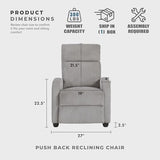 Lexicon Corduroy Pushback Recliner Chair Armchair Push Back Recliner, Solid Wood Frame and Metal Base, Easy Assembly Small Soft Single Sofa Accent Chair for Living Room/Office/Apartment, Light Grey