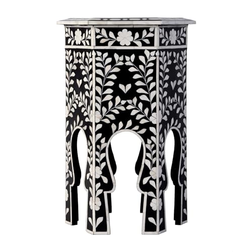 Butler Specialty Company Amaya 16" W Hexagon Bone Inlay Side Table- Black-White Butler Specialty Company