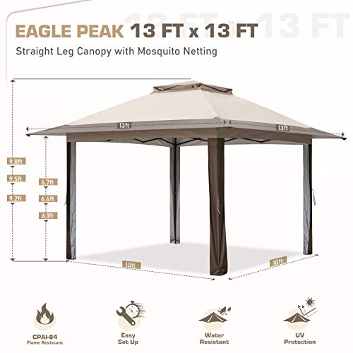 EAGLE PEAK 13x13 Pop-Up Gazebo Tent Instant w/Mosquito Netting, Outdoor Gazebo Canopy Easy Set-up Folding Shelter (Beige/Brown)… EAGLE PEAK