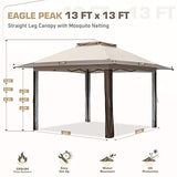 EAGLE PEAK 13x13 Pop-Up Gazebo Tent Instant w/Mosquito Netting, Outdoor Gazebo Canopy Easy Set-up Folding Shelter (Beige/Brown)… EAGLE PEAK