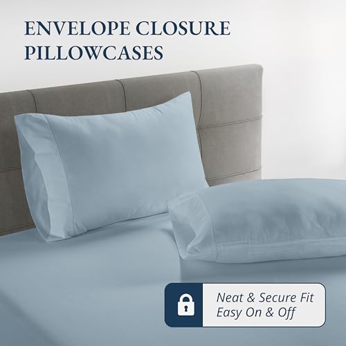 LANE LINEN 100% Organic Cotton Fitted Sheet Queen Size - 3 Pc Set (1 Fitted Sheet, 2 Pillowcases), Percale Weave, Soft, Breathable, Fits Mattress Upto 15" Deep - French Blue (No Flat Sheet) LANE LINEN