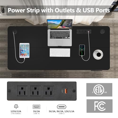 Legooin Electric Standing Desk, 55x24in Adjustable Height Computer Desk with Wheels, Sit-Stand Desk with Charging Station, 2 USB Ports, 3 Power Outlets, Spacious Workstation for Home Office(Black) Legooin