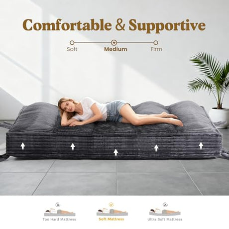 NLDD 10" Futon Mattress Full Size, Ultra Thick Futons Sofa Couch Bed Sleeper Sofa Bed, Versatile Floor Futons Japanese Floor Mattress for Adults, Grey (Frame Not Included) NLDD