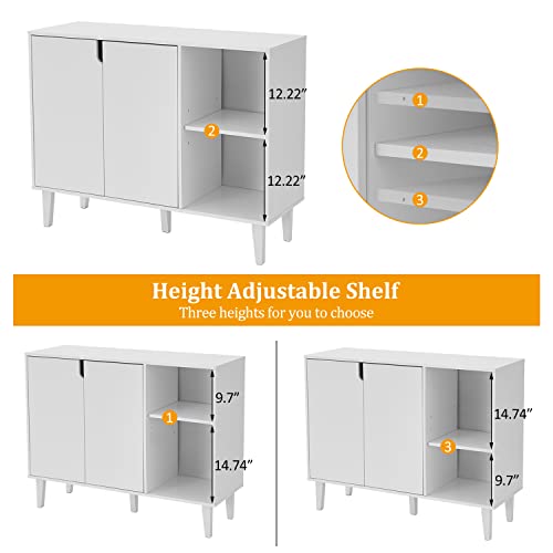 Panana Kitchen Buffet Cabinet Storage Sideboard with 2 Doors 2 Shelves, White, 41.8" L x 15" W x 32.5" H - WoodArtSupply