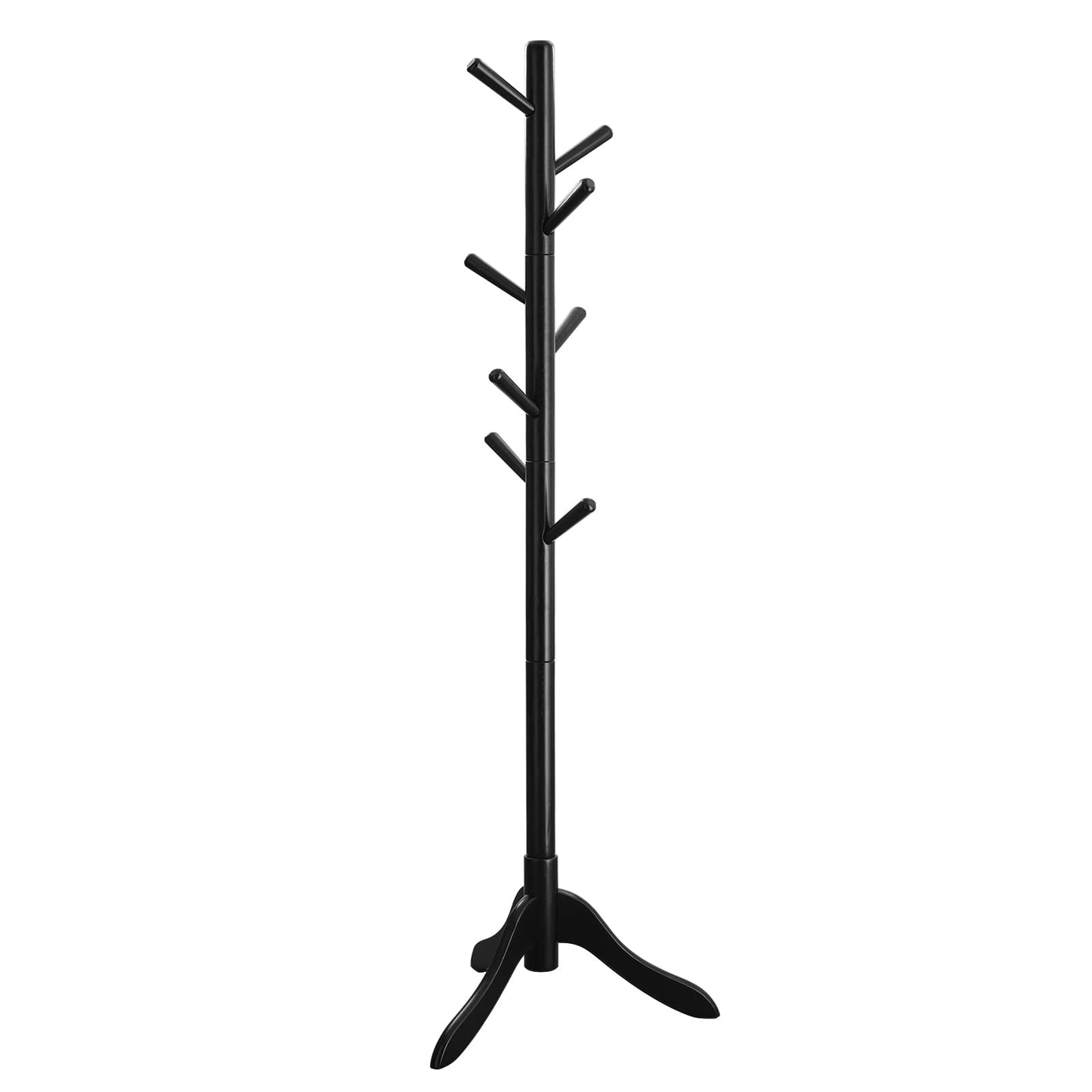 VASAGLE Solid Wood Coat Rack, Free Standing Coat Rack, Tree-Shaped Coat Rack with 8 Hooks, 3 Height Options, for Clothes, Hats, Bags, for Living Room, Bedroom, Home Office, Black URCR001B01 - WoodArtSupply