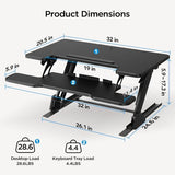 HUANUO 32" Z Shaped Stable Standing Desk Converter, Height Adjustable Sit Stand Up Desk Riser, Dual Monitor and Laptop Workstation with Wide Keyboard Tray, Desk Lifter for Home Office HUANUO