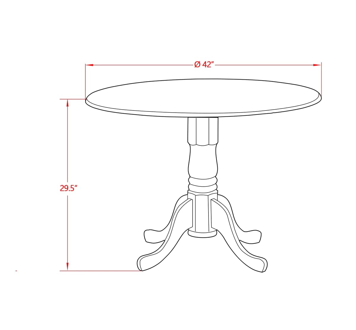 East West Furniture DMT-ABC-TP Dublin Kitchen Dining Table - a Round Wooden Table Top with Dropleaf & Pedestal Base, 42x42 Inch, Wirebrushed Buttercream East West Furniture