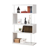 BOWERY HILL Cool Modern 4 Shelf Asymmetrical Snaking S-Shape Bookcase in Glossy White and Glass BOWERY HILL