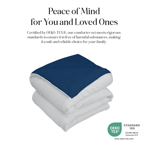 ROYALE LINENS Reversible Comforter - Twin Size Duvet Insert - All Season Soft Quilted Comforters with 8 Corner Tabs - Down Alternative Bedding Comforter - Duvet Insert (Navy/Silver, Twin 64"x84") ROYALE LINENS