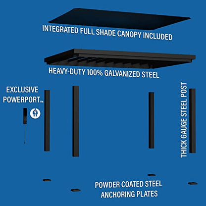 Backyard Discovery Trenton 14x10 All Season Galvanized Steel Pergola, Black, Sail Shade Soft Canopy, Rust Resistant, Support Wind and Snow, Patio, Deck, Backyard, Garden