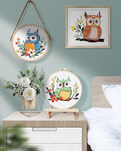 TINDTOP Embroidery Kit for Adults, Owl Embroidery Practice Kit for Adult Beginners Include Embroidery Cloth Hoops Threads for Craft Lover Hand Stitch with Embroidery Skill Techniques TINDTOP