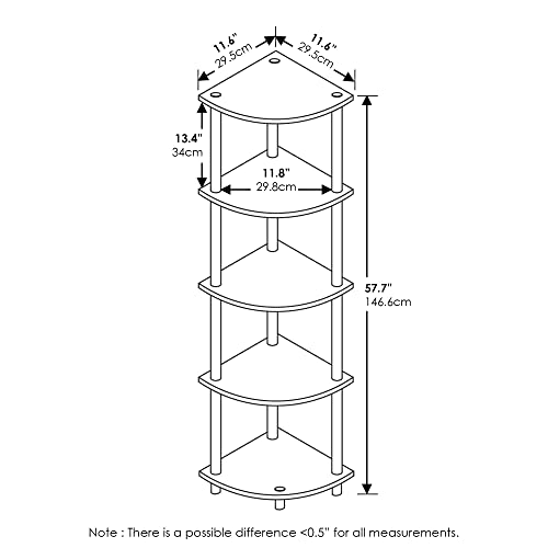 Furinno Turn-N-Tube 5 Tier Corner Display Rack Multipurpose Shelving Unit, 1-Pack, Dark Cherry/Black - WoodArtSupply