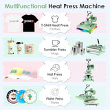 Seeutek 8 in 1 Heat Press Machine 15x15 Inch, Swing Away Digital Sublimation Heat Transfer Press with 20oz & 30oz Tumbler Attachments for T-Shirts, Mugs, Hats & Plates, Green Seeutek