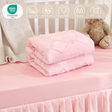 NacoMoco 3-Piece Tufted Ruffle Crib Bedding Set for Girls - Ultra Soft Baby Bedding Set Includes Boho Crib Comforter, Sheet & Skirt (Light Pink) NacoMoco