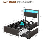 Rolanstar Twin Bed Frame with 4 Storage Drawers, Charging Station and LED Lights, Metal Platform Bed with 2-Tier Storage Headboard, No Box Spring Needed, Easy Assembly, Noise-Free, Black Rolanstar