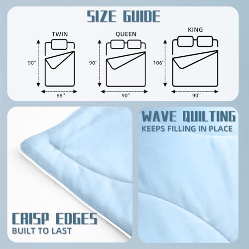 DOWNCOOL Cooling Comforter Queen Size, Blue Cooling Blanket for Hot Sleeper, Lightweight & Breathable Blanket for Night Sweats,Dual-Side Cooling Summer Bedding,90"X90" DOWNCOOL