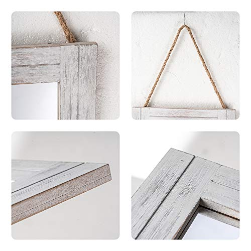 DECORKEY Rectangle Wall Mirror For Bathroom, Distressed White Wood Decor with Hanging Rope for Rustic Home Decor, Vanity, Living Room 12"×16" - WoodArtSupply