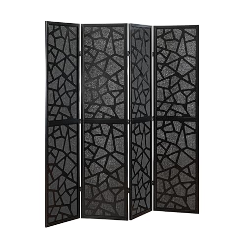 Roundhill Furniture Aurra 4-Panel Wood Room Divider, Folding Portable Partition Screen, Black Roundhill Furniture