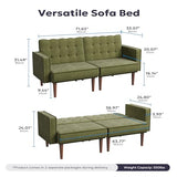 Furnify 71" Velvet Futon Sofa Bed, Versatile Loveseat Couch, Sleeper Sofa with Adjustable Backrest, Mid Century Modern Futon Couch for Small Space, Living Room, Office & Apartment, Velvet Fabric Green Furnify