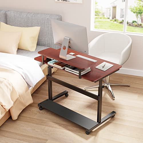 EUREKA ERGONOMIC Height Adjustable Standing Desk, Mobile Desk with Detachable Hutch 41", Teak EUREKA ERGONOMIC