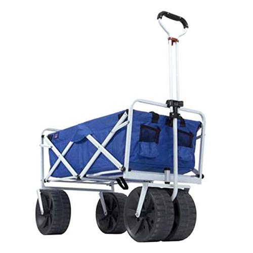 Mac Sports Heavy Duty Collapsible Folding All Terrain Utility Beach Wagon Cart, Blue/White - WoodArtSupply