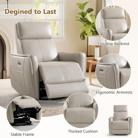 HAOMARKETS Electric Swivel Rocker Recliner Chair, Power Faux Leather Glider Rocking Recliners for Adults,360° Swivel Nursery Reclining Sofa with USB Charging Port, Beige HAOMARKETS