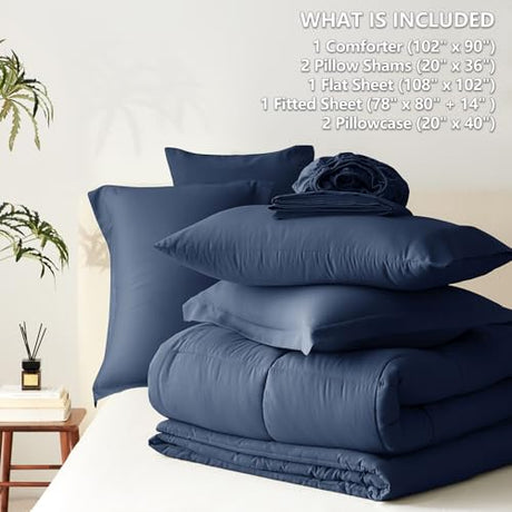 CozyLux King Size Comforter Set Navy Blue - 7 Pieces Bed in a Bag King, Okeo-Tex Certifited Bedding Set, All Season Soft Bed Set with Down Alternative Comforter, Sheets, Pillowcases & Pillow Shams CozyLux