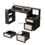 Vividwood Farmhouse Computer Desk with Drawers and Power Outlets, 60” Home Office Desk with Adjustable File Drawer, Cat Scratching Pad, Printer Stand, Shelves & Monitor Riser, Black Vividwood