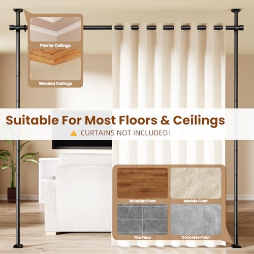 Bonpally Room Divider Curtain Rod, No Drilling Room Separator for Space Partition, 4-10ft (H) 28-70 inch(W) Adjustable Heavy Duty Temporary Wall Divider Floor to Ceiling Tension Rod, Black Bonpally