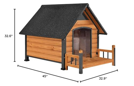 Dog House with Anti-Bite Metal Iron Frame Outdoor Wooden Dog Kennel Indoor Puppy Shelter for Small Medium Large Dogs Weatherproof(Brown) GUTINNEEN
