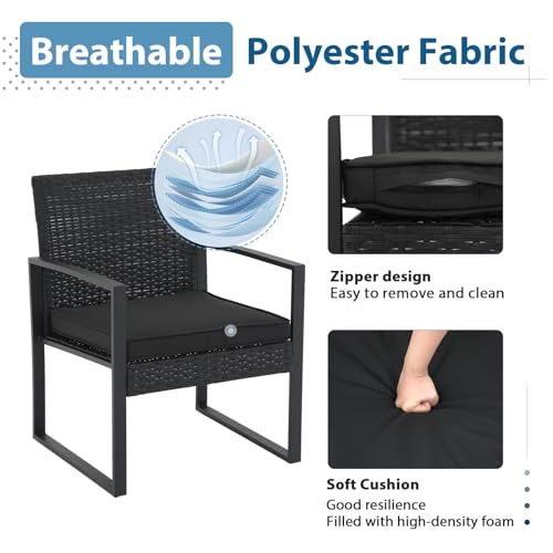 JOIVI 5 Pieces Patio Bistro Set, PE Wicker Outdoor Patio Furniture Set, Modern Rattan Patio Chairs with Table & Ottomans, Patio Conversation Sets for Balcony, Front Porch, Garden, Black Cushion JOIVI