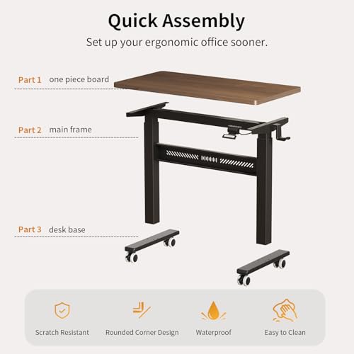 WALKINGDESK Mobile Walking Pad Desk with Wheels, Pneumatic Small Rolling Standing Desk Riser Height Adjustable (28-43.7") for Treadmill, Portable Computer Table for Home Office, Black Walnut WALKINGDESK