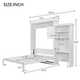 MERITLINE Queen Size Farmhouse Murphy Bed with Storage Cabinet and Shelves, Wooden Hidden Foldable Wall Bed Frame, Murphy Wall Bed Cabinet Queen for Adults, Space-Saving, White MERITLINE
