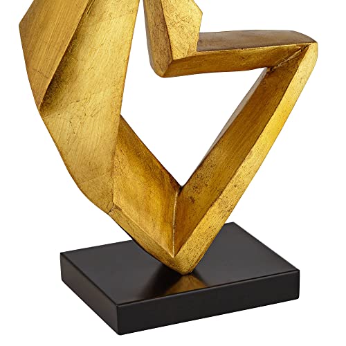 Possini Euro Design Zeus Mid Century Modern Glam Luxury Table Lamp 28.5" Tall Sculptural Gold Leaf Metal Black Fabric Tapered Drum Shade Decor for Living Room Bedroom House Bedside Nightstand Home Possini Euro Design