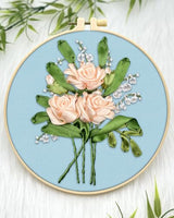 ERKOON Embroidery Kit for Beginners, Silk Ribbon Flower Cross Stitch Set for Include Embroidery Cloth Hoops Threads for Craft Lover Hand Stitch (Flowery)