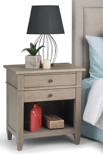 SIMPLIHOME Carlton 24 inches Wide Night Stand, Bedside table, Distressed Grey SOLID WOOD, Rectangle, with Storage, 2 Drawers and 1 Shelf, For the Bedroom, Contemporary Modern SIMPLIHOME