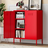 LINGZOE Red Metal Locker Storage Accent Cabinets with 2 Adjustable Shelves, 3 Tier Metal Storage Cabinet with Legs, Steel Cupboard Lockers for Kids Bedroom, Home, Office, Entryway, Kitchen LINGZOE