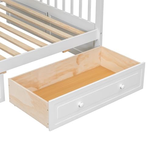 Harper & Bright Designs Convertible Wood Twin Over Full Bunk Bed with 2 Storage Drawers and Ladder - Can Be Divided Into Two Daybeds, White Harper & Bright Designs