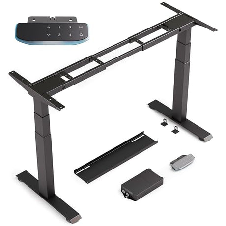 COREMINDED Dual Motor Standing Desk Frame – Heavy Duty, Powerful, 3 Stages Electric Height Adjustable Stand Up Desk Frame for Workstations with LCD Controller & Extras (Black) COREMINDED