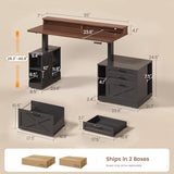 SEDETA Farmhouse Electric Standing Desk, 55" Height Adjustable Computer Desk with 3 Drawers, File Cabinet, Storage Shelves, Power Outlets, Wood Home Office Desk for Work, Study, Writing, Black SEDETA