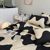LAYENJOY Geometric Duvet Cover Set Twin, 100% Cotton Bedding, Cream White Black Cows Pattern Printed, Modern Comforter Cover for Single Bed, 3 Piece No Comforter LAYENJOY